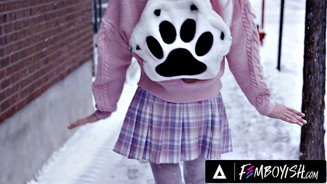 FEMBOYISH - Cute Pink Haired Femboy Cyrus Stark Rips Stockings For Thick Dick