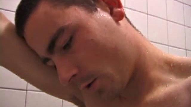 As Dan takes a shower he soaps up his wet naked body and cock, working up a good lather and nice big boner. After edging himself a few times, he's squirting out a monster cum load.