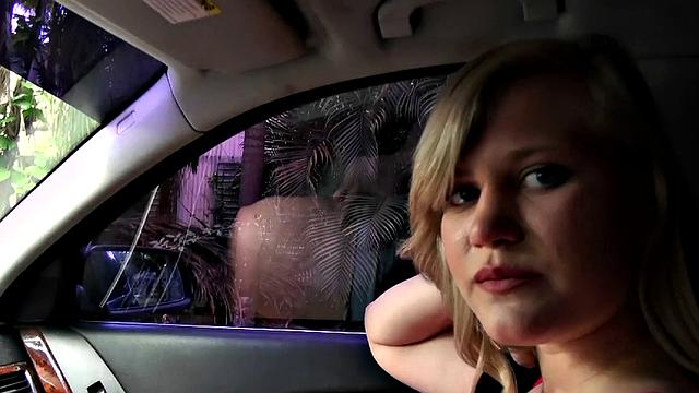 Blonde with big tits gets a garage pounding in POV with a pierced handjob