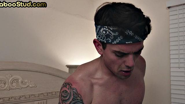 Mature daddy bareback fucks stepson's ass till cumshot