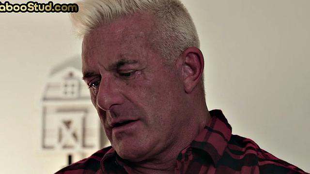 Mature daddy bareback fucks stepson's ass till cumshot