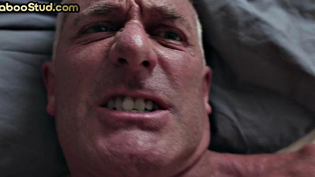 Mature daddy bareback fucks stepson's ass till cumshot