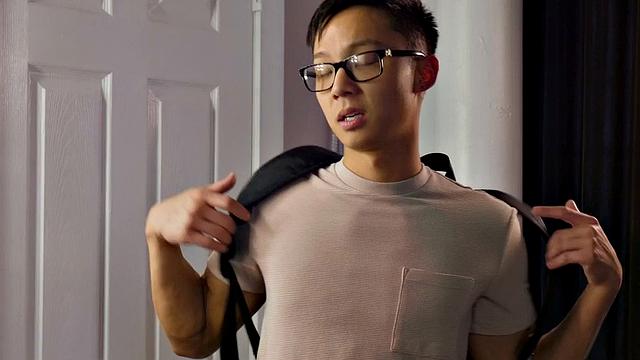 Bareback loving twink Asian fucked by police officer