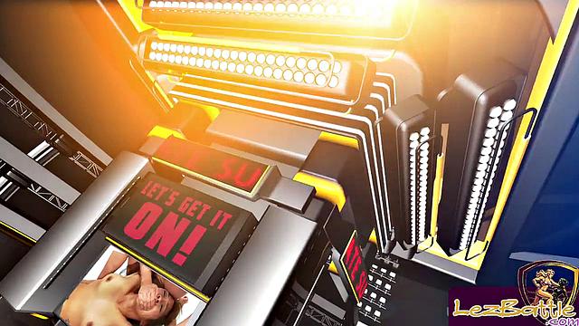 Две зрелые лесбиянки трахаются страпоном на публике во время борьбы.