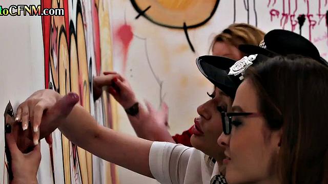 CFNM police give gloryhole handjob till cumshot