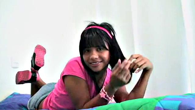 Tobie fingering her sweet petite pussy