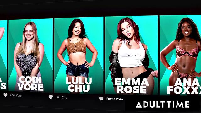 Стройная блондинка Эмма Рози соблазняет в розовой сетке и жёстко трахается на качелях с Винсом Картером.