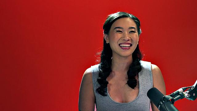 Tiny Asian babe playing with a vibrator after casting