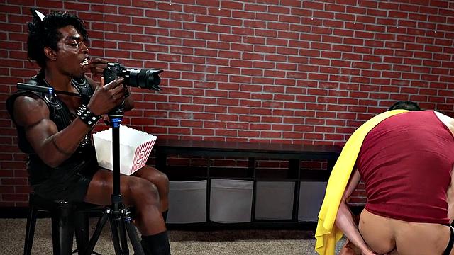 IR cosplay stud mesmerized and fucked by Black in leather