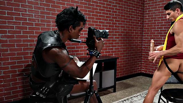 IR cosplay stud mesmerized and fucked by Black in leather