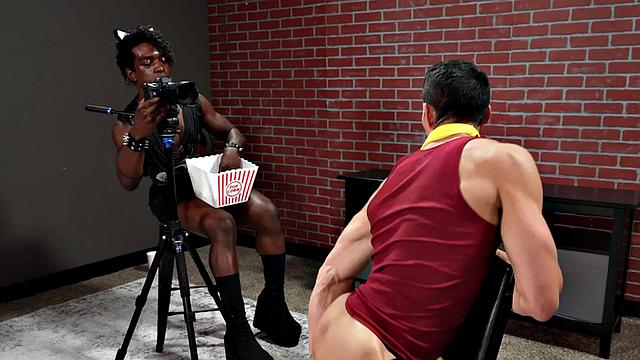 IR cosplay stud mesmerized and fucked by Black in leather