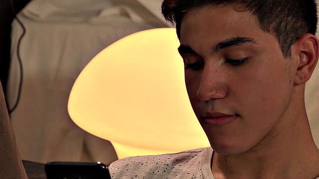 Ash is laid back on the sofa when Felix enters the room naked. The two roll around on the couch kissing, as Felix undresses Ash. He goes down on Ash, before the two move into a sexy 69.