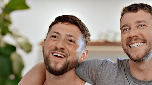 Tattooed jock bareback fucked by BF till facial