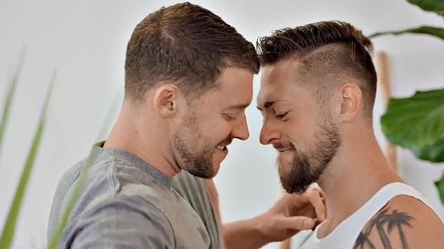 Tattooed jock bareback fucked by BF till facial