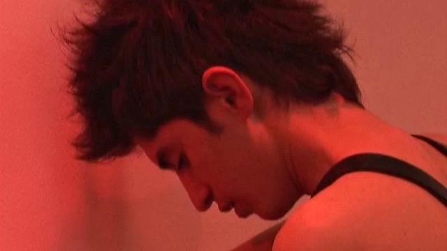 In this kinky encounter, George has Miguel stripped to his underwear and tied to the bed.  Clad in leather harness and hood, George can't ignore his Latino captive.