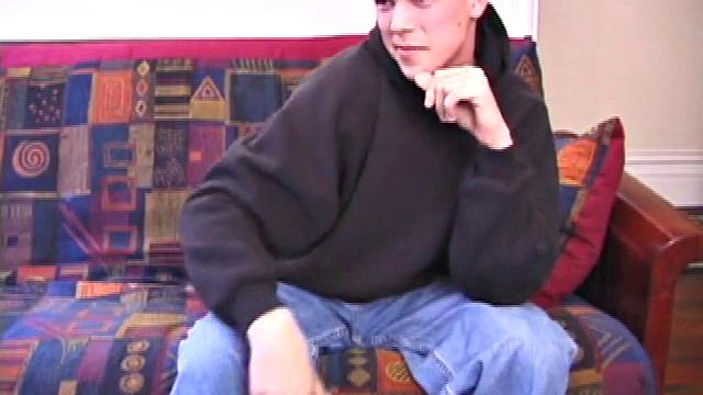 Matthew Mtters rubs his dick through his jeans to get a boner. He takes off his hoodie and jeans, revealing a nice cock. Sprawled out on the sofa, he takes full advantage of his naked body.