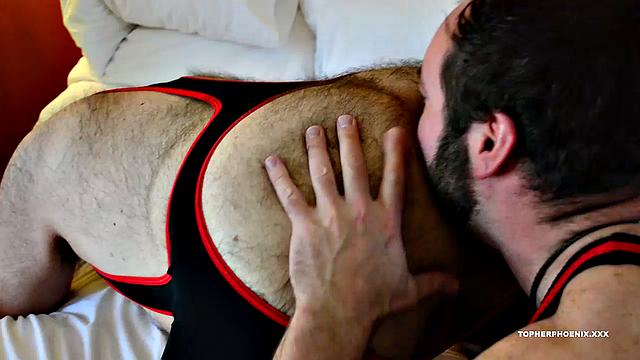 In this bareback threesome, MuscleBull and Topher Phoenix get down and dirty with Russ St. Mikael, his hotter than fuck furry ass gets plowed.
