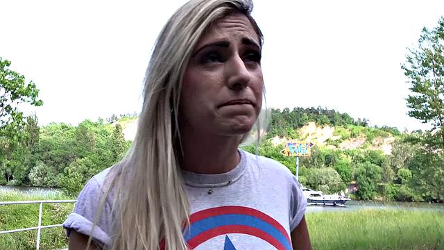 Blonde Brazilian amateur with big tits takes a hard outdoor pounding & takes a facial