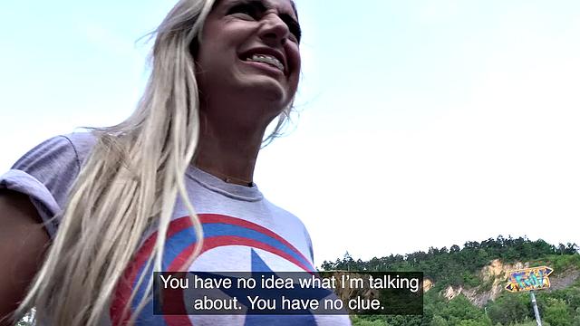 Blonde Brazilian amateur with big tits takes a hard outdoor pounding & takes a facial