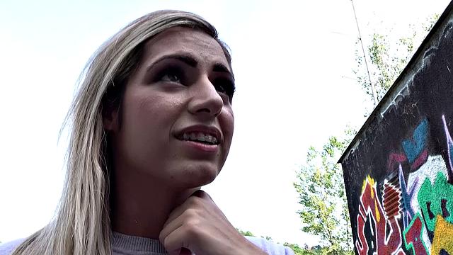 Blonde Brazilian amateur with big tits takes a hard outdoor pounding & takes a facial