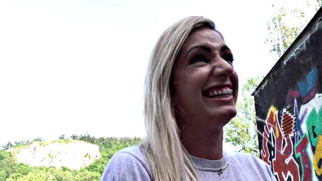 Blonde Brazilian amateur with big tits takes a hard outdoor pounding & takes a facial