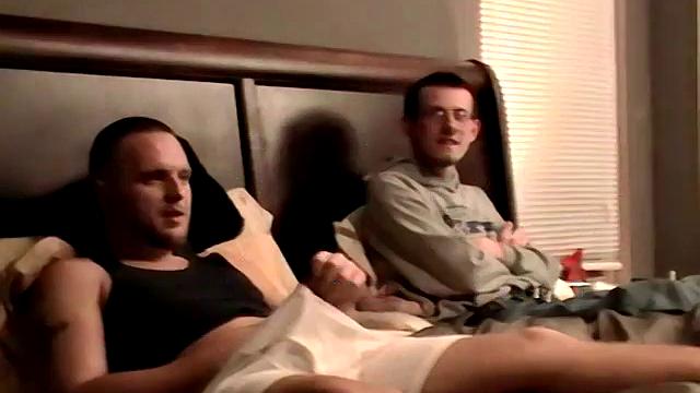 Jason and Steve stroke together and show off their hard cocks