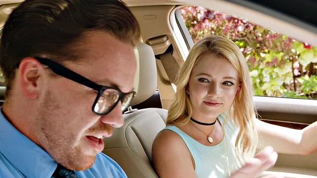 Blonde babe in tight car gets her pussy licked and fucked in various positions by Drivers Ed Suxxx