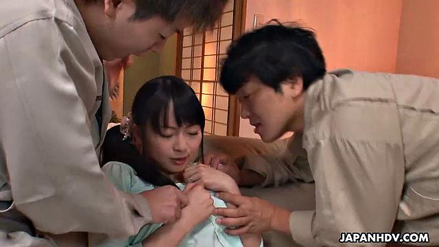 Naughty wife with two guys at home