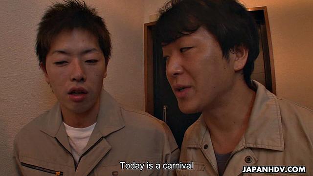 Naughty wife with two guys at home