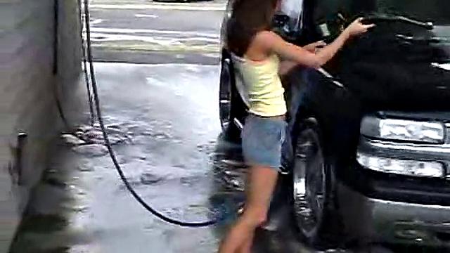 Chloe washing her car and then getting naked