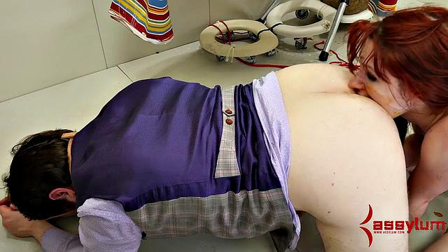 Bondage slut spitroast and rimjob