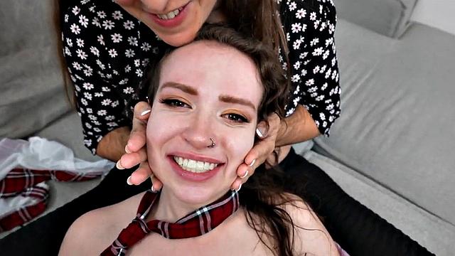 Amateur college uniform slut throat and pussyfucked in POV