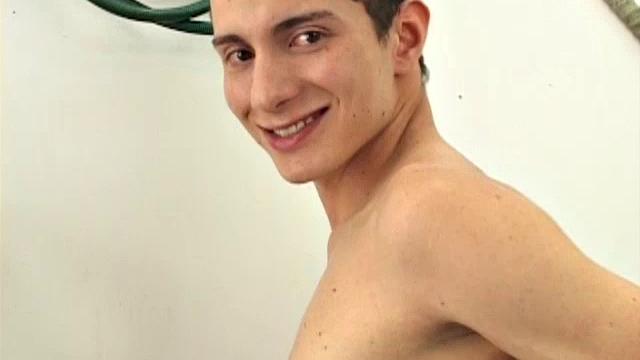 Cute Latin twink Renato is in the store room, where he strips naked and shows his big uncut dick and fine little ass.