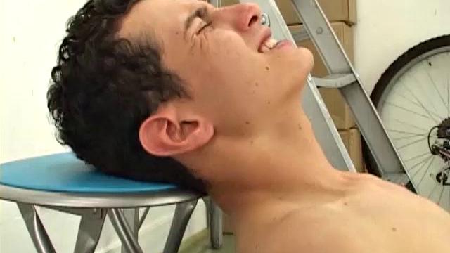 Cute Latin twink Renato is in the store room, where he strips naked and shows his big uncut dick and fine little ass.