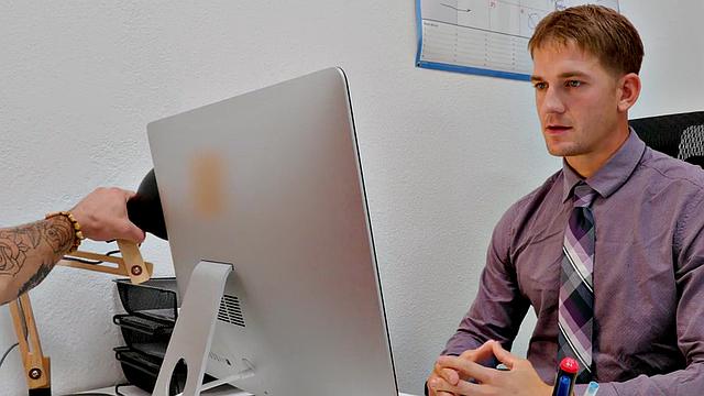 Office stud fucked during video call with boss