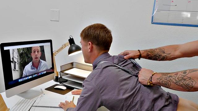 Office stud fucked during video call with boss