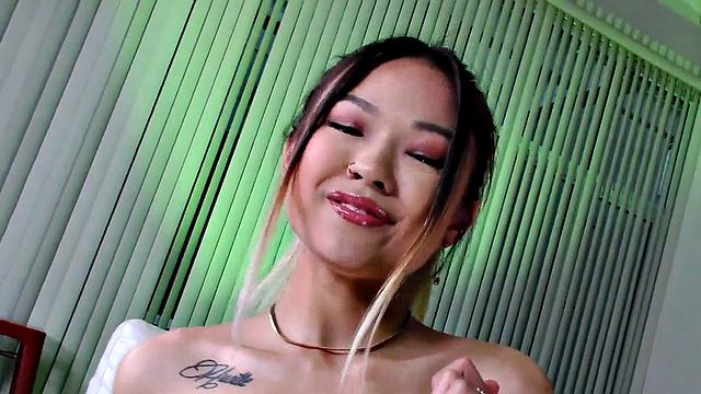 Asian amateur 21yo domina POV wanks cock in closeup