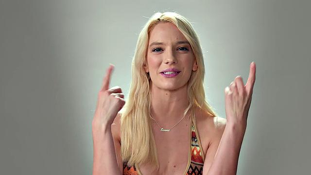 Busty blonde babe fingers pussy