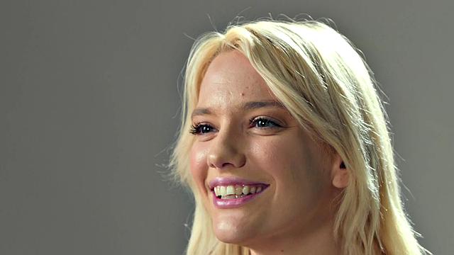 Busty blonde babe fingers pussy