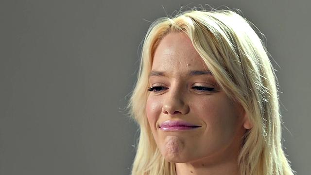 Busty blonde babe fingers pussy