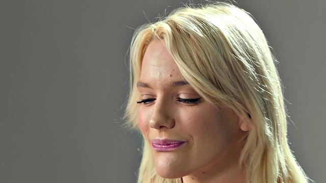 Busty blonde babe fingers pussy