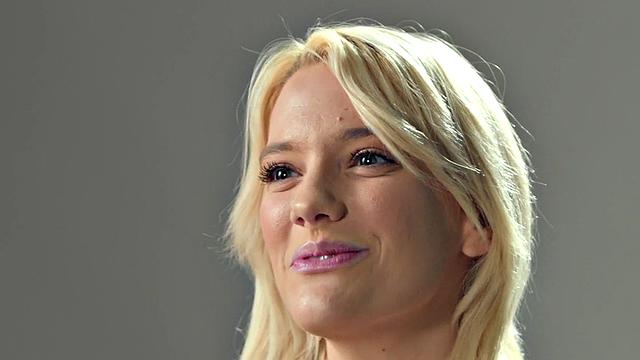 Busty blonde babe fingers pussy