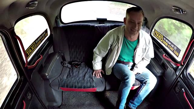 Hot blonde bombshell fucks her driver in reverse cowgirl & gets a cumshot on her tits