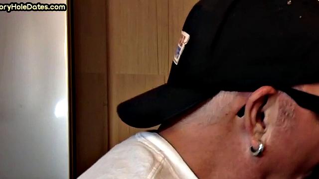 Homemade gloryhole gaydaddy sucks cock in closeup
