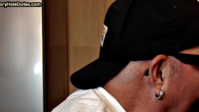 Homemade gloryhole gaydaddy sucks cock in closeup