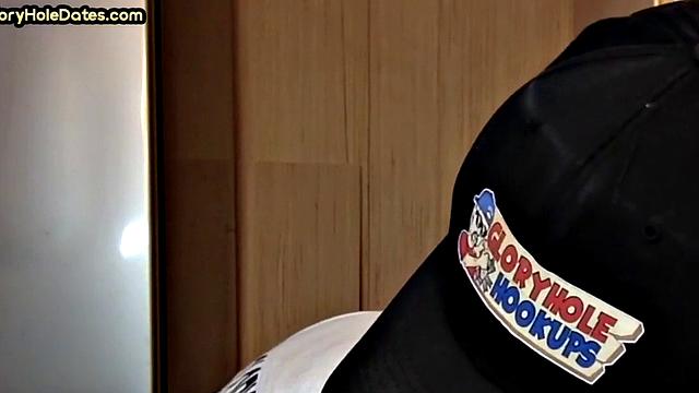 Homemade gloryhole gaydaddy sucks cock in closeup