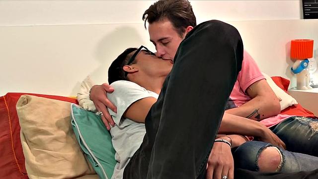 Perched on the bed, young Italo and Jean Pierre kiss, strip out, and grab cocks