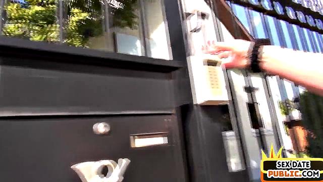 Public German babe rides cocks in outdoor Gonzo 3some