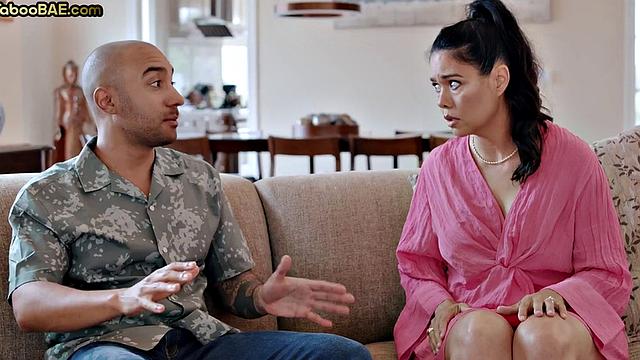 Stunning Asian babe sucks cock and gets doggystyled in 3way