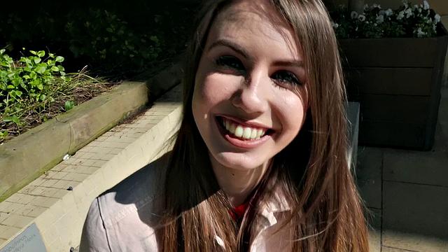 Watch this Ukrainian beauty get her bald pussy pounded in public by a hung dude